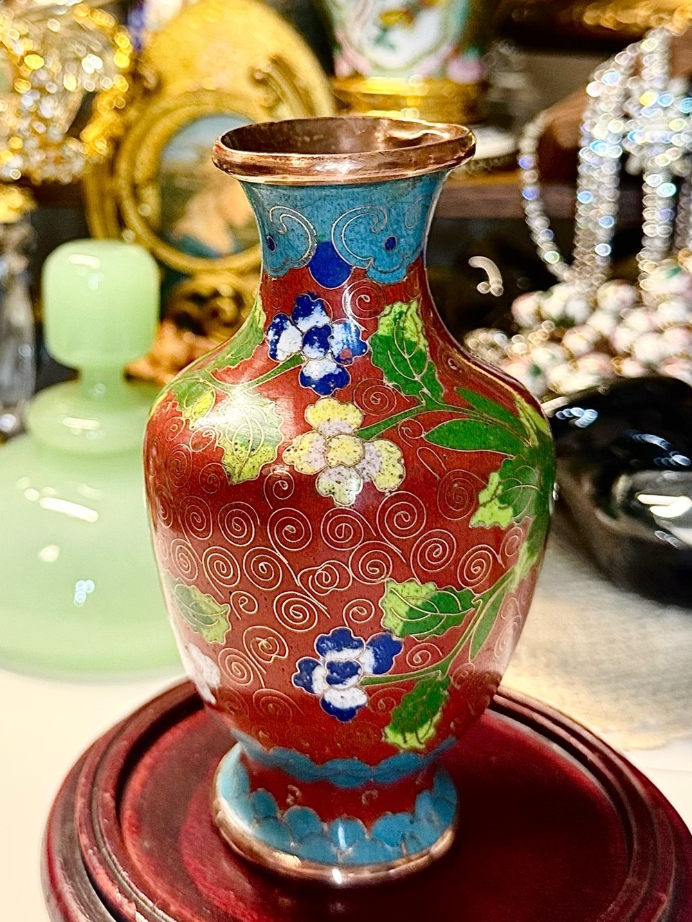 Handcrafted Antique Chinese Cloisonné Floral Vase
